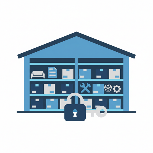 Serviço de armazenamento com espaço seguro para produtos, móveis, equipamentos e documentos